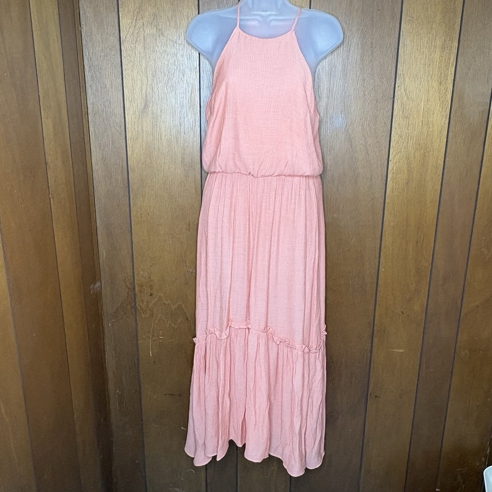 All In Favor Halter Maxi Dress‎ Small Pink Coral Boho Cottagecore Festival Fairy